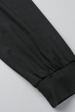 Black Casual Street Solid Patchwork Buckle Turndown Collar Shirt Dress Plus Size Dresses