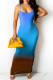 Baby Blue Fashion Sexy Gradual Change Print Backless Spaghetti Strap Sleeveless Dress Dresses
