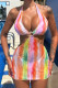 Colour Sexy Print Patchwork See-through 3 Piece Sets