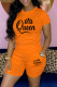 Orange Casual Letter Print Basic O Neck Short Sleeve Two Pieces