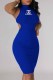Blue Sexy Street Print Hollowed Out Frenulum Half A Turtleneck One Step Skirt Dresses