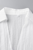 White Sexy Solid Patchwork V Neck Shirt Dress Dresses