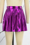 Rose Red Sexy Solid Patchwork Fold High Waist Type A Solid Color Bottoms
