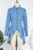 Royal Blue Casual Solid Patchwork Asymmetrical Shirt Collar Tops