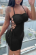 Black Sexy Solid Draw String Spaghetti Strap Pencil Skirt Dresses