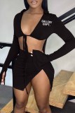 Pink Sexy Street Print Bandage Letter Turndown Collar Long Sleeve Two Pieces