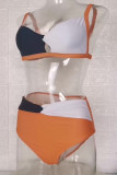 Orange Blue Sexy Solid Patchwork Swimwears