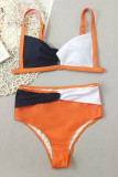 Orange Blue Sexy Solid Patchwork Swimwears