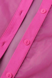 Rose Red Casual Solid Patchwork Buckle Turndown Collar Long Sleeve Two Pieces