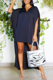 Pink Casual Solid Patchwork Asymmetrical V Neck Straight Dresses