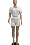 Green Casual Solid Patchwork O Neck Short Sleeve Two Pieces