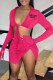 Rose Red Sexy Street Print Bandage Letter Turndown Collar Long Sleeve Two Pieces
