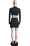 Pink Sexy Street Print Bandage Letter Turndown Collar Long Sleeve Two Pieces