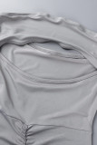 Grey Sexy Solid Hollowed Out Backless Strapless Long Dress Dresses