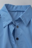 Royal Blue Casual Solid Patchwork Asymmetrical Shirt Collar Tops