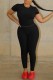 Black Casual Sportswear Solid Basic O Neck Short Sleeve Two Pieces