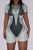 Grey Sexy Print Patchwork O Neck Skinny Rompers