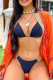 Black Gold Sexy Solid Bandage Patchwork Swimwears