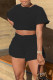 Black Casual Solid Patchwork O Neck Short Sleeve Two Pieces