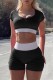 Black Casual Sportswear Patchwork Contrast O Neck Short Sleeve Two Pieces