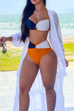 Orange Blue Sexy Solid Patchwork Swimwears