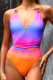 Purple Sexy Gradual Change Print Patchwork Swimwears