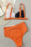 Orange Blue Sexy Solid Patchwork Swimwears