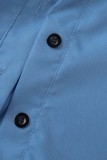Royal Blue Casual Solid Patchwork Asymmetrical Shirt Collar Tops