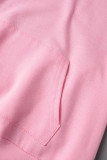 Pink Casual Solid Patchwork Backless Hooded Collar Dresses