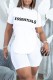 White Casual Letter Print Frenulum O Neck Short Sleeve Two Pieces