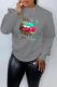 Grey Casual Street Lips Printed Patchwork O Neck Tops
