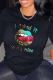 Black Casual Daily Lips Printed Patchwork O Neck Tops