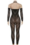 Brown Sexy Solid Hollowed Out Backless Halter Skinny Jumpsuits
