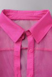 Rose Red Casual Solid Patchwork Buckle Turndown Collar Long Sleeve Two Pieces