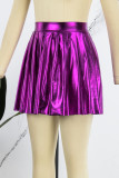 Rose Red Sexy Solid Patchwork Fold High Waist Type A Solid Color Bottoms