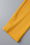 Yellow Casual Solid Bandage Patchwork V Neck Long Sleeve Two Pieces