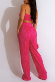 Rose Red Sexy Solid Patchwork Fold Without Belt Halter Sleeveless Two Pieces