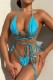 Blue Sexy Solid Bandage Backless Swimwears (With Paddings)