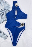 Blue Sexy Solid Patchwork Backless Swimwears (With Paddings)