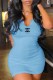 Sky Blue Sexy Print Letter V Neck One Step Skirt Dresses