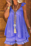 Purple Casual Solid Patchwork V Neck Two Pieces