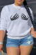 White Casual Daily Print Patchwork O Neck Tops