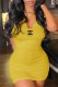 Yellow Sexy Print Letter V Neck One Step Skirt Dresses