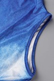 Blue Sexy Print Ripped O Neck Sleeveless Dress Dresses