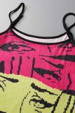 Colour Sexy Print Backless Spaghetti Strap Sleeveless Dress Dresses