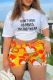 White Casual Sweet Street Print Patchwork Letter O Neck T-Shirts