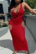 Red Sexy Casual Print Letter V Neck One Step Skirt Dresses