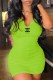 Fluorescent Green Sexy Print Letter V Neck One Step Skirt Dresses