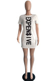 White Casual Street Print Patchwork O Neck T-shirt Dress Dresses
