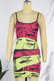 Colour Sexy Print Backless Spaghetti Strap Sleeveless Dress Dresses